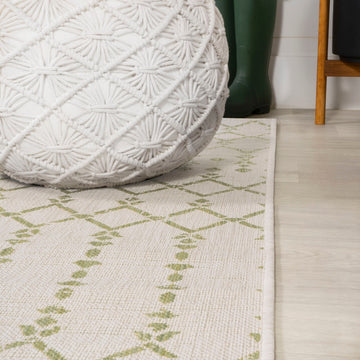 Ourika Moroccan Geometric Textured Weave Indoor/outdoor Round Rug